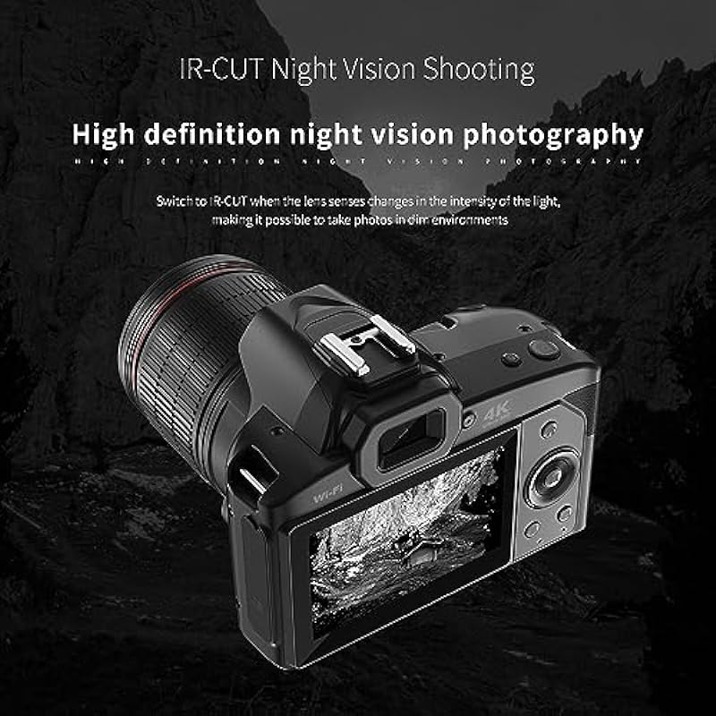 DSLR Camera, D5 F=2.7 2.95mm 4K 64MP 16X Zoom Digital Camera HD Night Vision, 120° Wide Angle Video Camera with 3 Inch IPS Display, WiFi Interconnection, 4800mAh Rechargeable