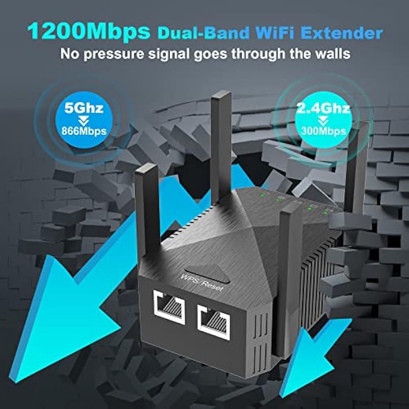 WiFi Extender, 2024 Fastest WiFi Booster 1200Mbps Dual Band (5GHz/2.4GHz) WiFi Extenders Signal Booster for Home, Internet Booster WiFi Repeater Covers up to 10000sq. ft and 45 Devices