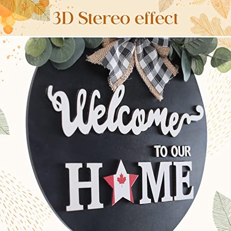SWITTE 12 Interchangeable Seasonal Welcome Wreaths Sign Home Decor, Rustic Round Wood Wreaths Wall Hanging Outdoor, Porch, for Spring Summer Fall All Seasons Holiday Christmas Decoration (Black)