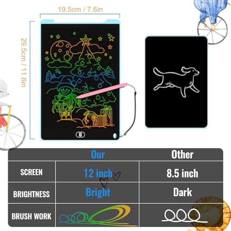 LCD Writing Tablet 12 Inch, Colorful Drawing Tablet, Erasable Lockable Electronic Doodle Board, Eye Protection Scribbler Pad, Learning Toys Gifts for 3+ Years Boys Girls Toddler – 2 Pack Blue