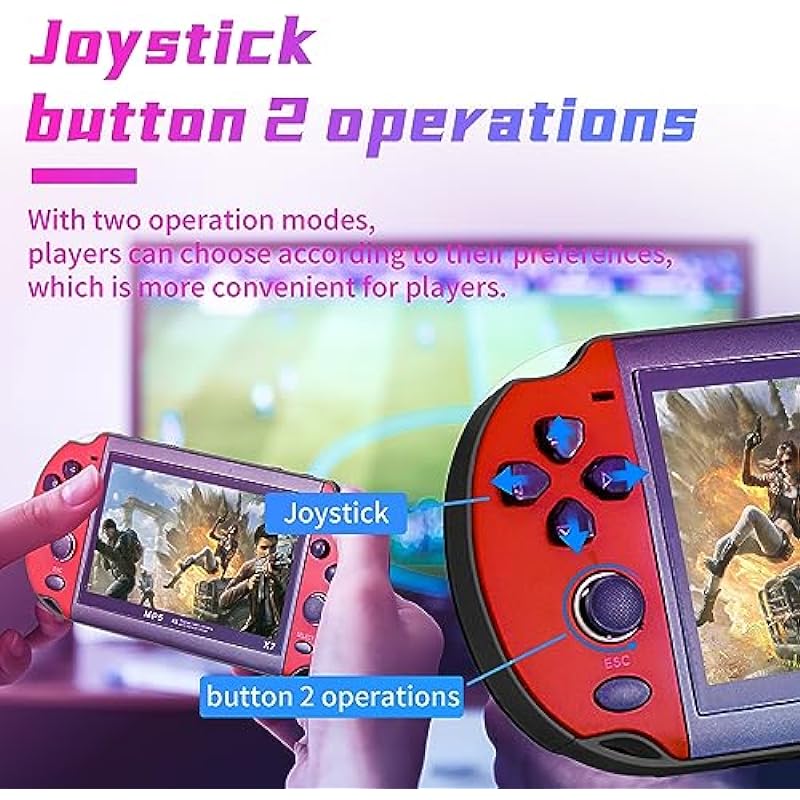 ZWYING Handheld Game Consoles Built in 2000+ Free Games 8GB RAM 4.3 Inch Screen Double Rocker,Support TV Output,Music/Movie/Camera Audio and Video MP3,MP4, MP5, Birthday Gift for Kids(Red)