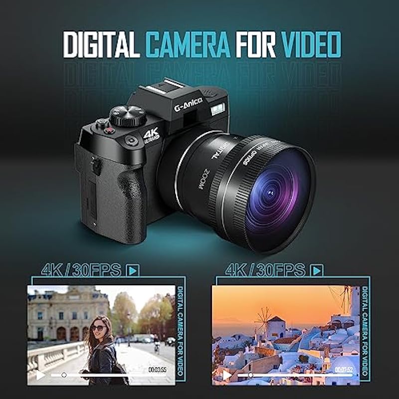 4K Digital Cameras for Photography, 48MP Vlogging Camera for YouTube with WiFi, 180° Flip Screen Compact Camera with Flash, 16X Digital Zoom Travel Camera with Wide-Angle &Macro Lens