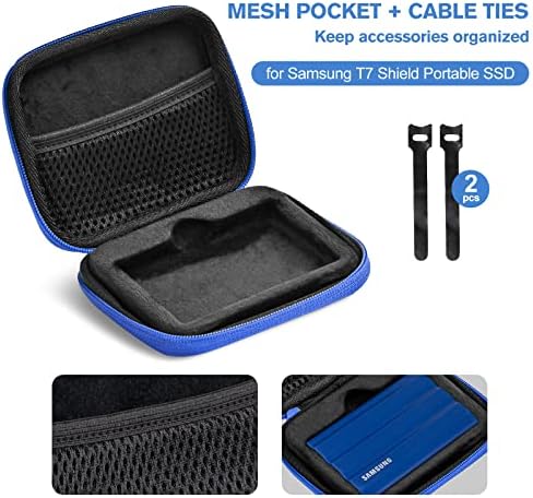 ProCase Carrying Case for Samsung T7 Shield External SSD with 2 Cable Ties, Hard EVA Shockproof Storage Travel Organizer for T7 Shield Portable Solid State Drive USB 3.2 1TB 2TB -Blue