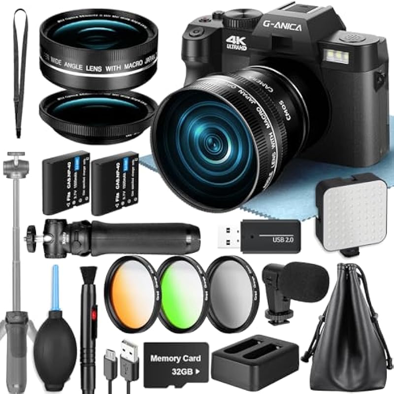 Digital Cameras for Photography, 48MP&4K Vlogging Camera for YouTube, Video Camera with Wide-Angle&Macro Lens,Microphone & Tripod Grip, Content Creator Kit & Travel Camera(2 Batteries)