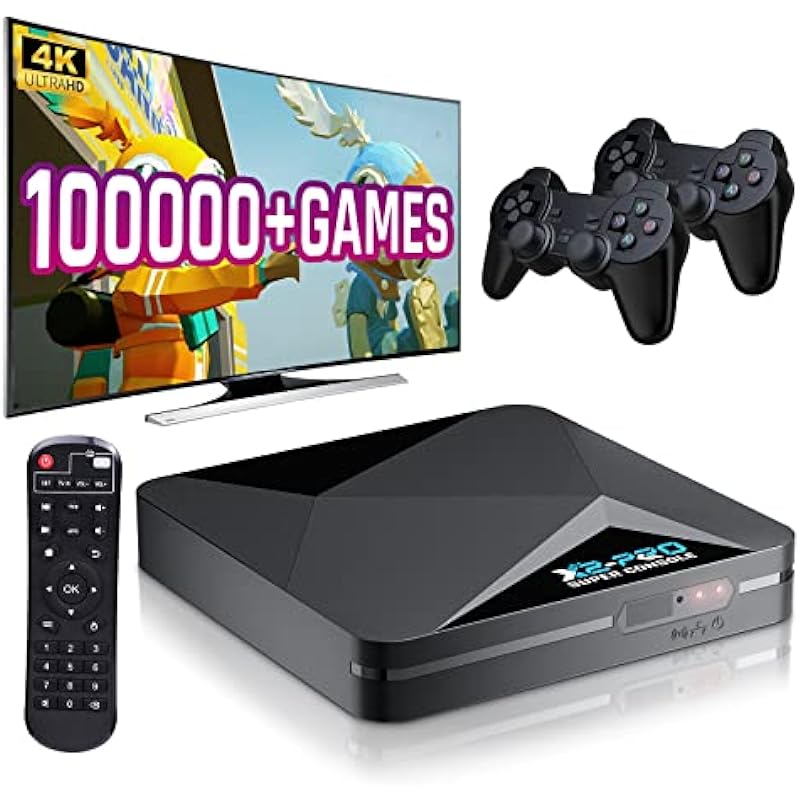 Retro Game Console Super Console x2 Pro Built-in 100000+ Games, 4K TV/AV Output Emulator Console, Video Game Console Support 60+ Emulators S905X2, EmuELEC 4.5/Android 9.0/CoreE 3 System in One(256G)
