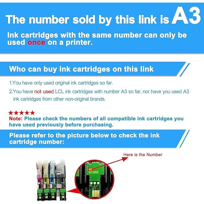 LCL Compatible Ink Cartridge A3 Version for Brother LC401 LC401XL LC401BK LC401XLBK LC401XLC LC401XLM LC401XLY (4-Pack,Black Cyan Magenta Yellow) for Brother MFC-J1012DW MFC-J1170DW