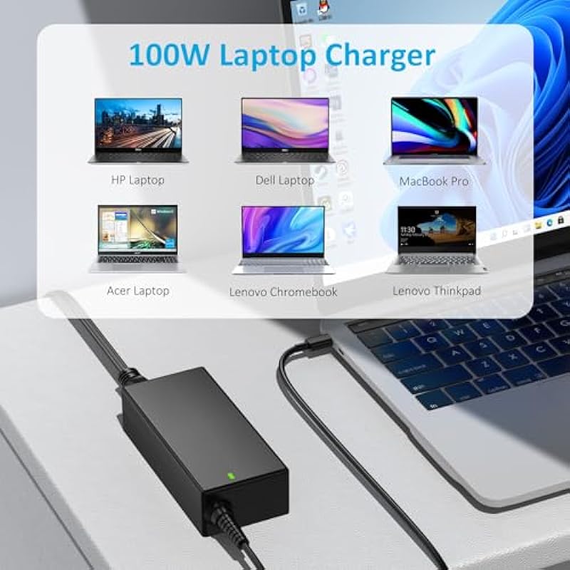 Zolt 100W USB C Charger PD 3.0 100W Charger for Lenovo ThinkPad DELL Asus HP Acer Yoga Chromebook MacBook Pro 16, 15, 14, 13 inch 2022, 2021, 2020, 2019, 2018 USB C Laptop Charger 100W
