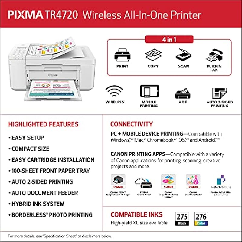 Pixma TR4720 White Wireless All-in-One Printer