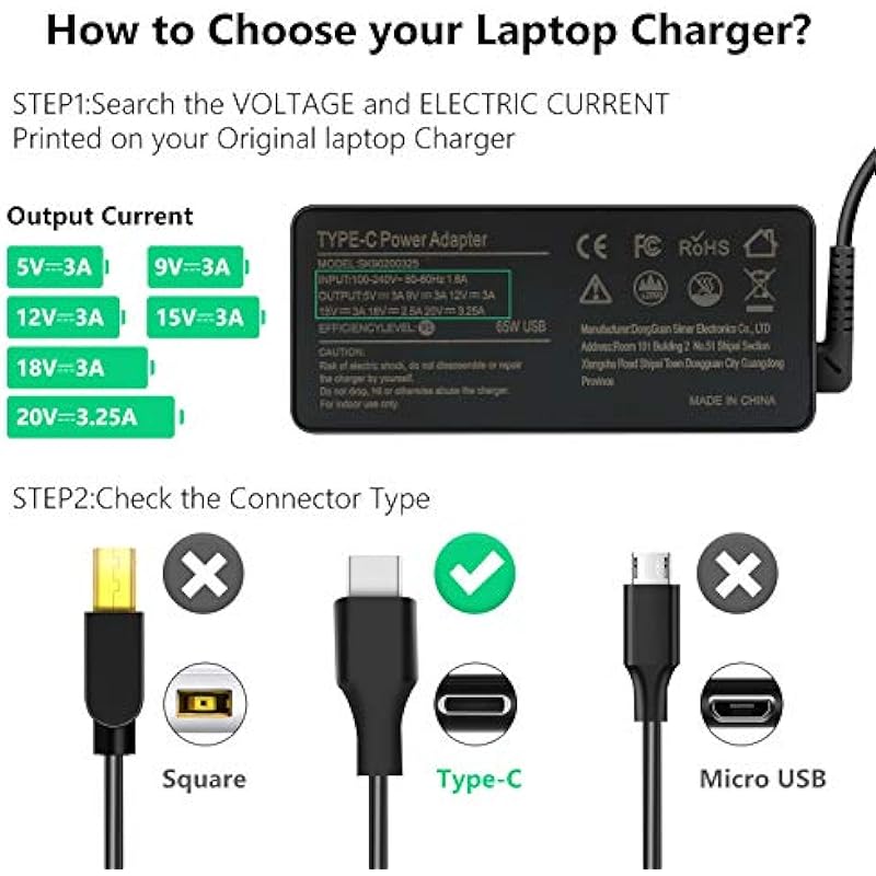 USB-C Laptop Charger 65W 45W for Lenovo Thinkpad T470 T480 T480s T490 T590 T14 E15 L14 Chromebook C330 S340 N23 300e 500e Dell Latitude 3390 3420 5300 5520 7400 7420 7490 HP Chromebook 11A and More