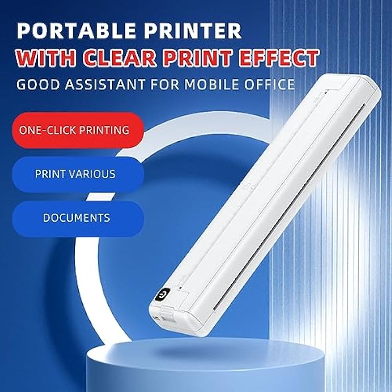 Portable Printer, A4 Wireless Bluetooth Thermal Printer, Inkless Mobile Printer for Travel, Home, Office, for iOS and for Android Phone & Laptop, Support 210mm 218mm Thermal Paper