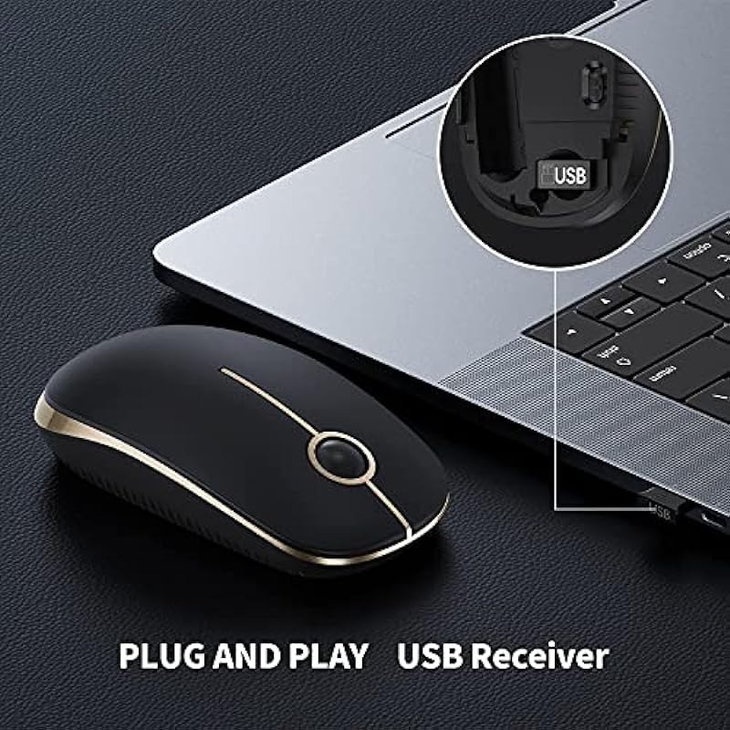 Wireless Mouse, Vssoplor 2.4G Slim Portable Computer Mice with Nano Receiver for Notebook, PC, Laptop, Computer-Gold and Black