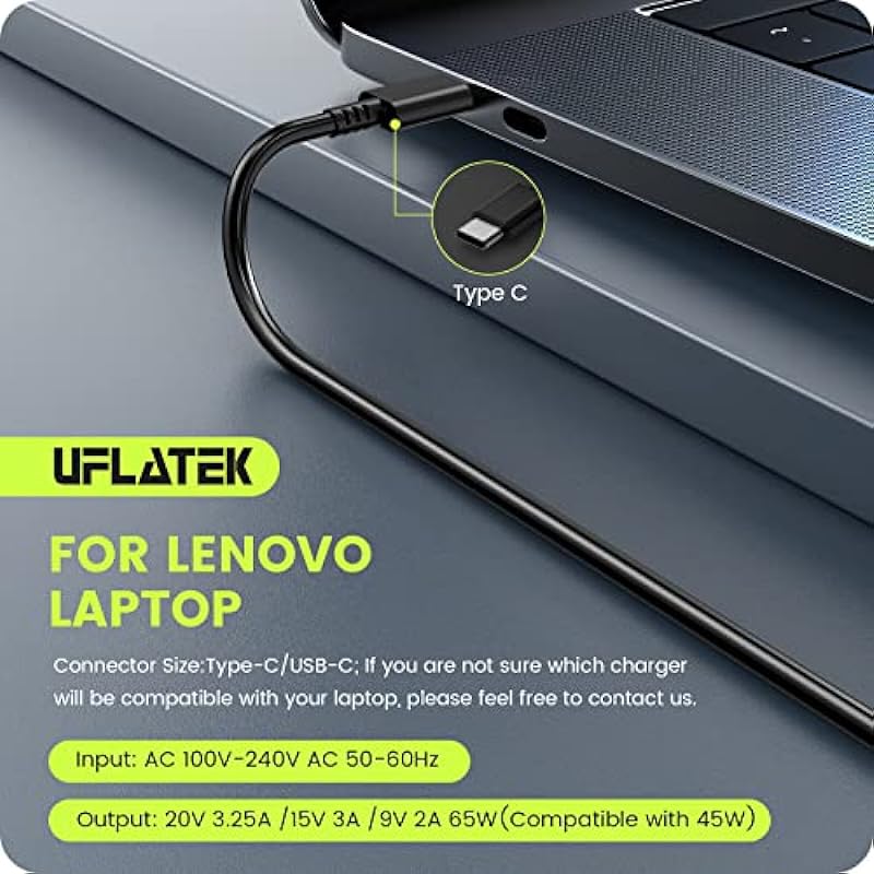 65W 45W USB C Laptop Charger for Lenovo ThinkPad T480 T490 T580S E480 E580 Yoga X270 X390 Chromebook 100e 300e 500e C330 C340 S330 S340 Yoga 720 730 910 C930 730S Series Uflatek Type C Adapter Power