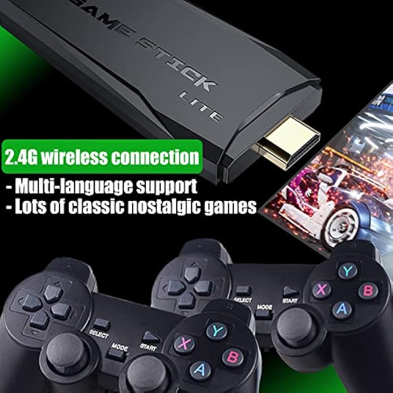 64G Retro Video Game Console, HD Classic Games Console in TF Card Built in 10000+ Games, with Two 2.4G Wireless Gamepads Controllers, 9 Classic Emulators HDMI Output TV Video Game Console
