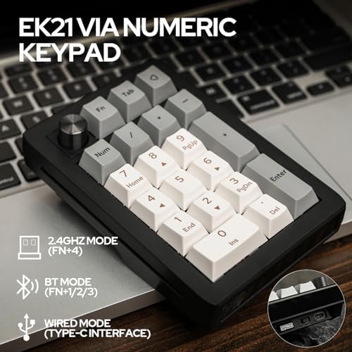 EPOMAKER EK21 VIA Gasket Number Pad, Bluetooth 5.0/2.4ghz/Wired Hot Swappable Numpad, with Poron Foam, Aluminum Alloy Kob, 1000mAh Battery, Programmable for Win/Mac/Gaming (Gateron Pro Yellow)
