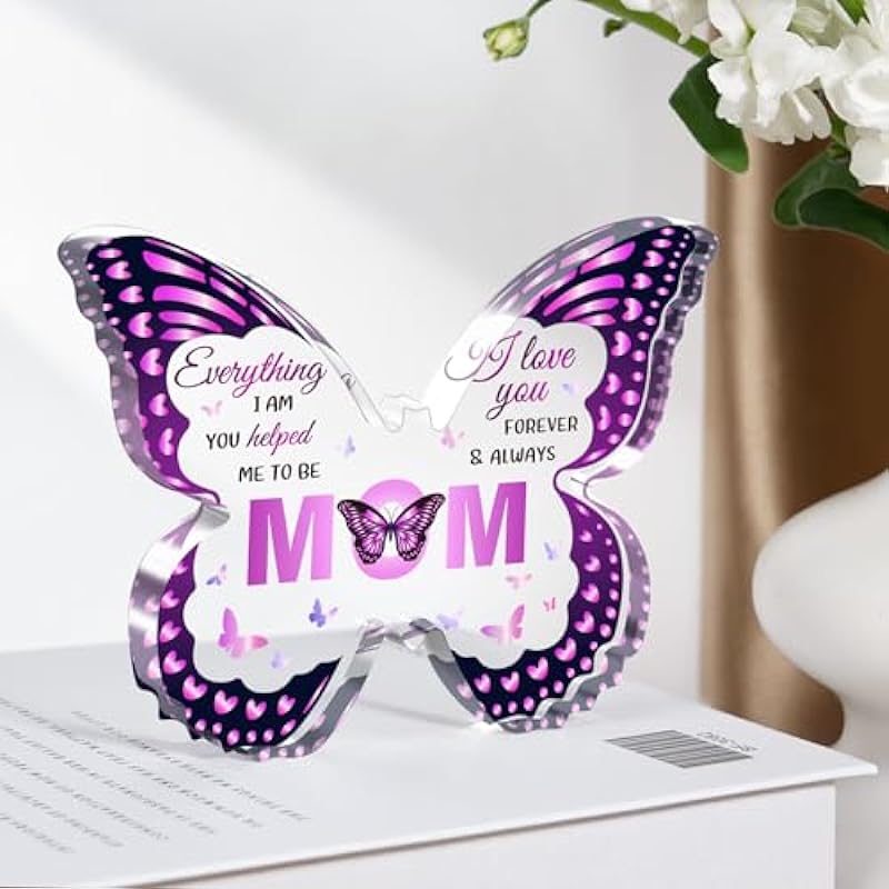 LUNEKKH Birthday Gifts for Mom, Best Mom Gift Ideas, 5×3.8 IN Butterfly-Shaped Acrylic Plaques Gifts for Birthday Valentine Mothers Day Christmas Thanksgiving from Daughter Son