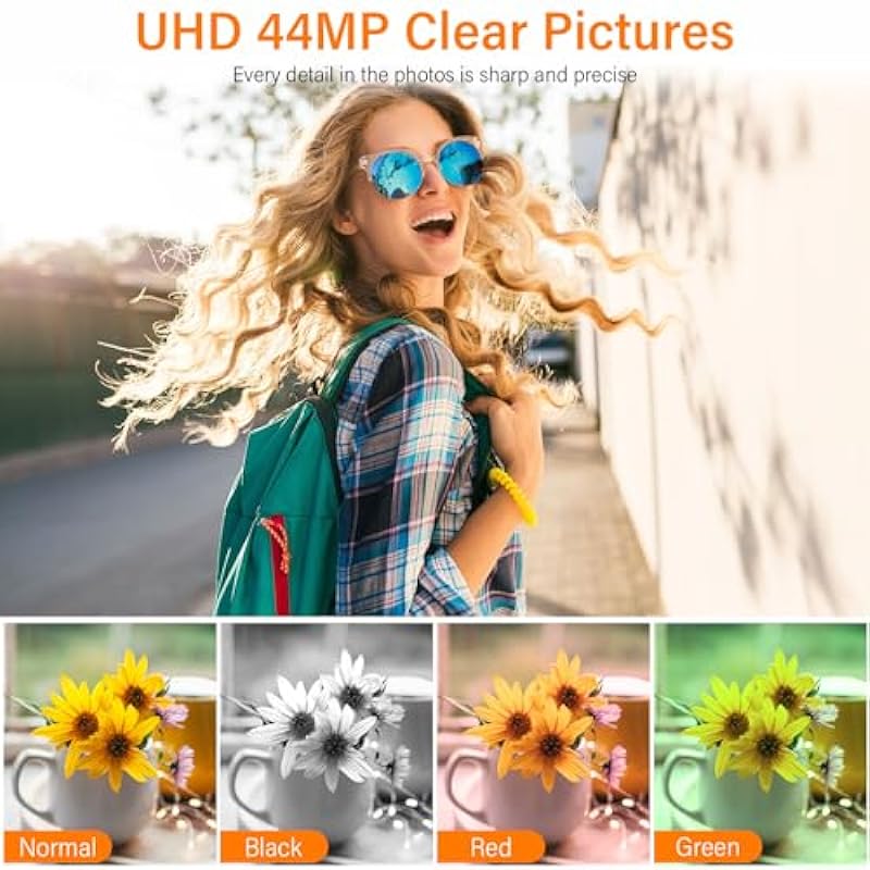 4K Digital Camera for Photography 44MP Compact Camera with 16X Digital Zoom, 2.4” Autofocus Portable Point and Shoot Digital Cameras for Beginners, Boys, Girls with 32GB SD Card and 2 Batteries