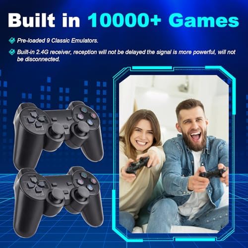 Wireless Retro Game Console 64G – Built in 10000 Video Games Plug & Play Nostalgia Stick Game Console, Classic Emulator Console 4K HDMI Output with Dual 2.4G Wireless Controllers