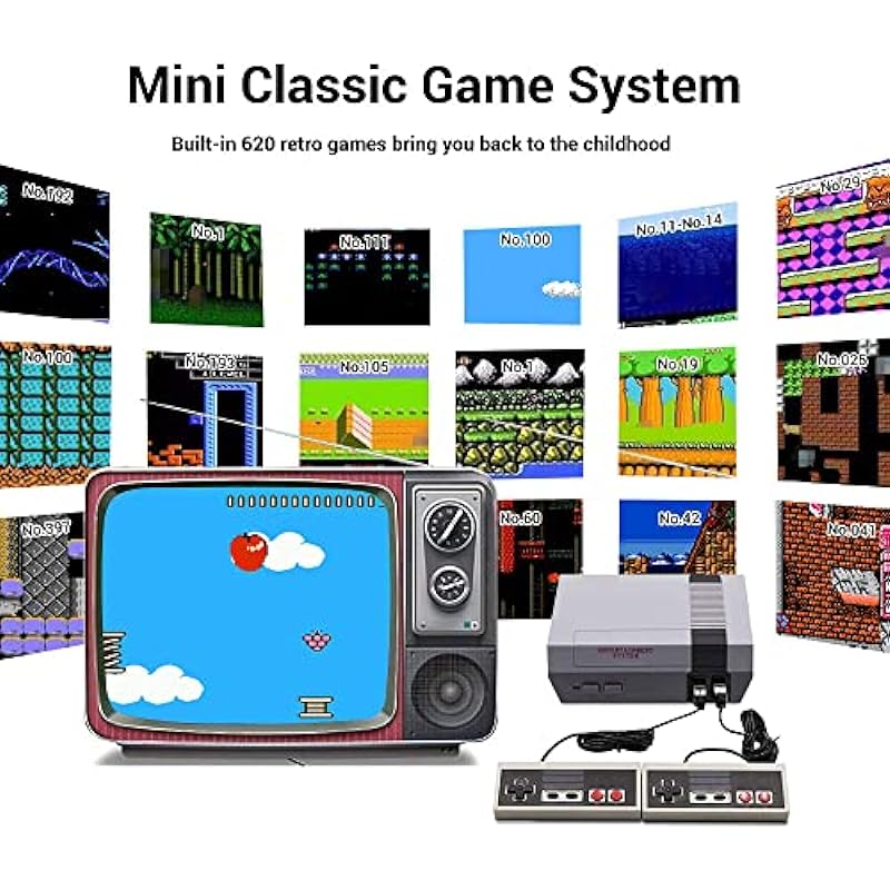 620 Mini Classic Retro Game Console with 2 Classic Controllers and Built-in 620 Games, LaBold AV Output Plug & Play Old School All in One Game System, Video Games Console for Kids & Adults
