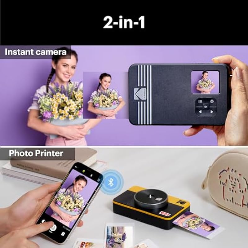 Kodak Mini Shot 2 Retro | 68-Sheet Bundle | Portable Wireless Instant Camera & Photo Printer, Compatible with iOS & Android and Bluetooth Devices, Real Photo (2.1×3.4) 4Pass Technology – White