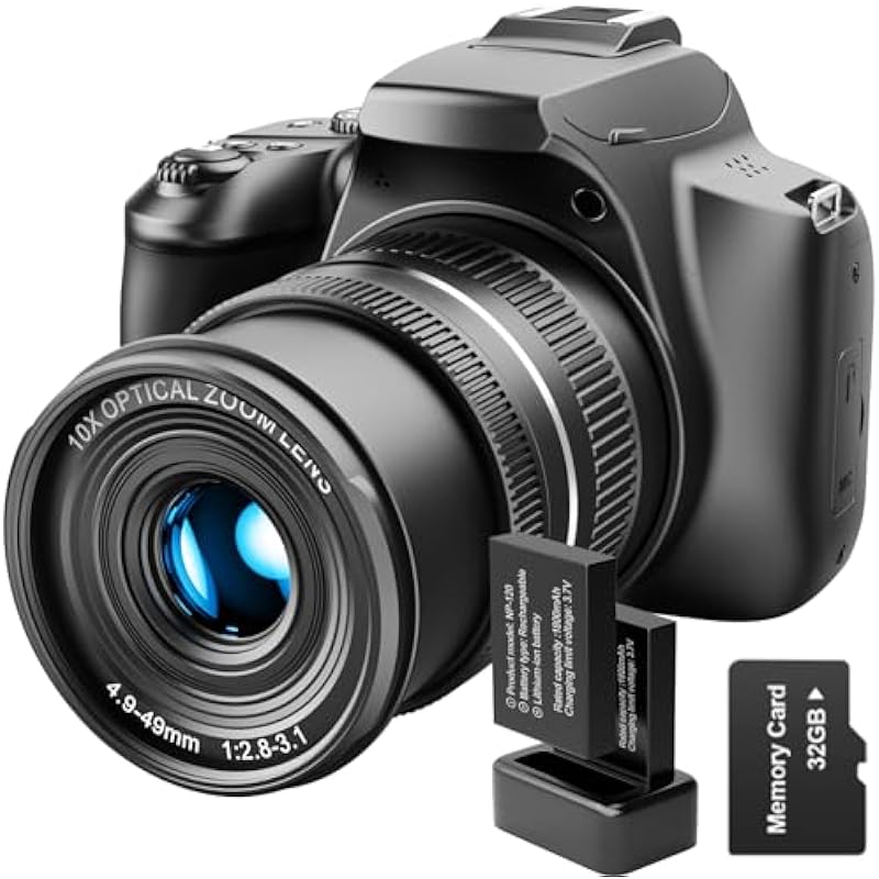Digital Camera, 64MP&4K Cameras for Photography & Video, 40X Zoom Lens，Vlogging Camera for YouTube with Flash, WiFi & HDMI Output，32GB SD Card(2 Batteries)