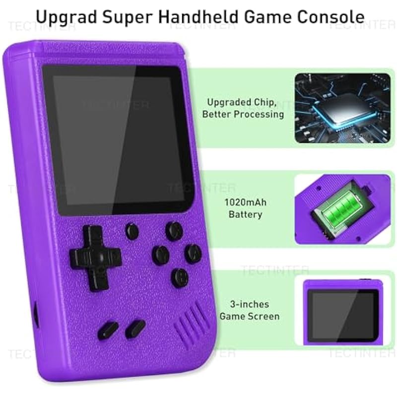 Retro Handheld Game Console, VAOMON Portable Retro Video Games Consoles 500 Classical FC Games-3.0 Inches Screen Rechargeable Battery,Support TV & 2 Players,Gifts for Kids & Adults (Purple-500Games)