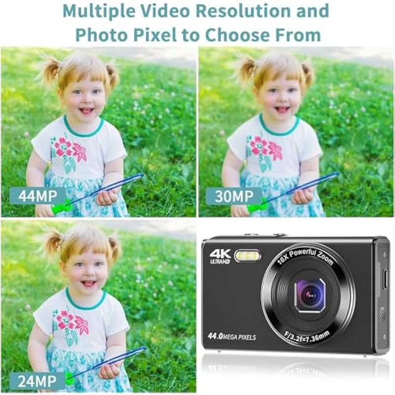 Digital Camera, FHD 4K Vlogging Camera Autofocus 44MP Digital Camera with 16X Digital Zoomd YouTube Portable Compact Small Camera for Teens Adults Students Seniors