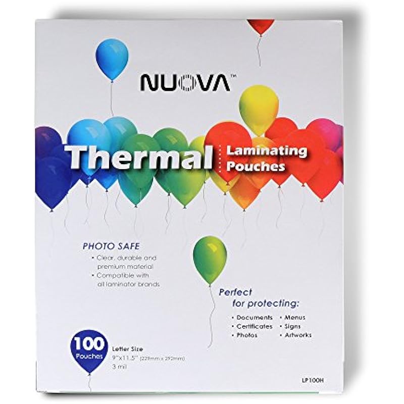 Nuova Premium Thermal Laminating Pouches 9″ x 11.5″, Letter Size, 3 mil, 100 Pack (LP100H)