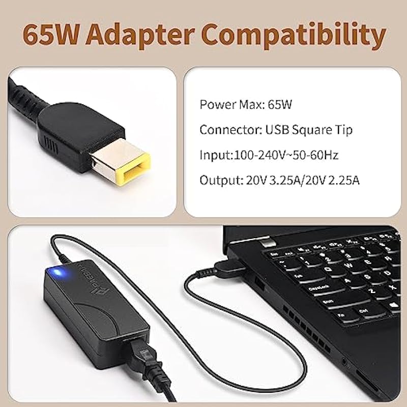 PAEBAI+ 65W 45W Laptop Charger for Lenovo Thinkpad T460 T470 T470S T440 T450S E531 E570 E560 L460 L440 X250 X240, Yoga 2 13 11S/Pro, X1 Carbon 2015/2016 Flex 3 10 14 20V 3.25A AC Power Adapter