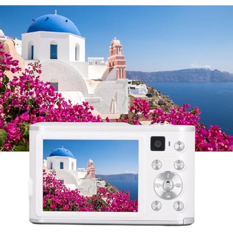 16X Digital Zoom Camera for Travel Photography, 2.4 Inch 44MP 4K Ultra HD Dual Lens Camera, Shock Proof Compact Digital Camera for Travel Graduation for Adults and Teens (White)