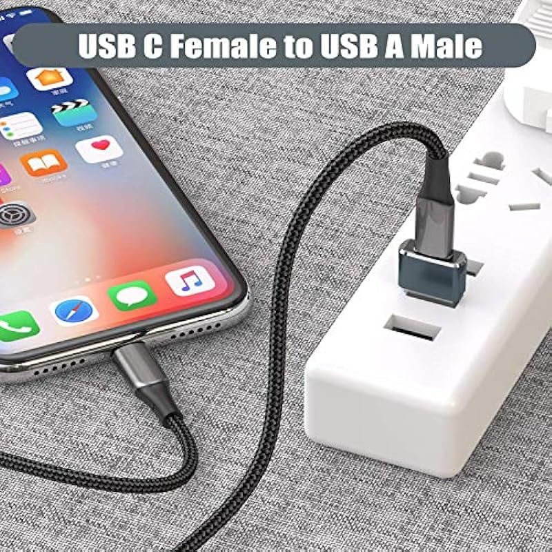 Basesailor USB to USB C Adapter 3Pack,Type C Female to USB A Male Charger Converter for Apple iWatch Watch 7 8 9 SE,iPhone 12 13 14 15 Plus Max,Car Play,Airpods,iPad Air 4 5 Mini 6,Galaxy S24 S23 S22