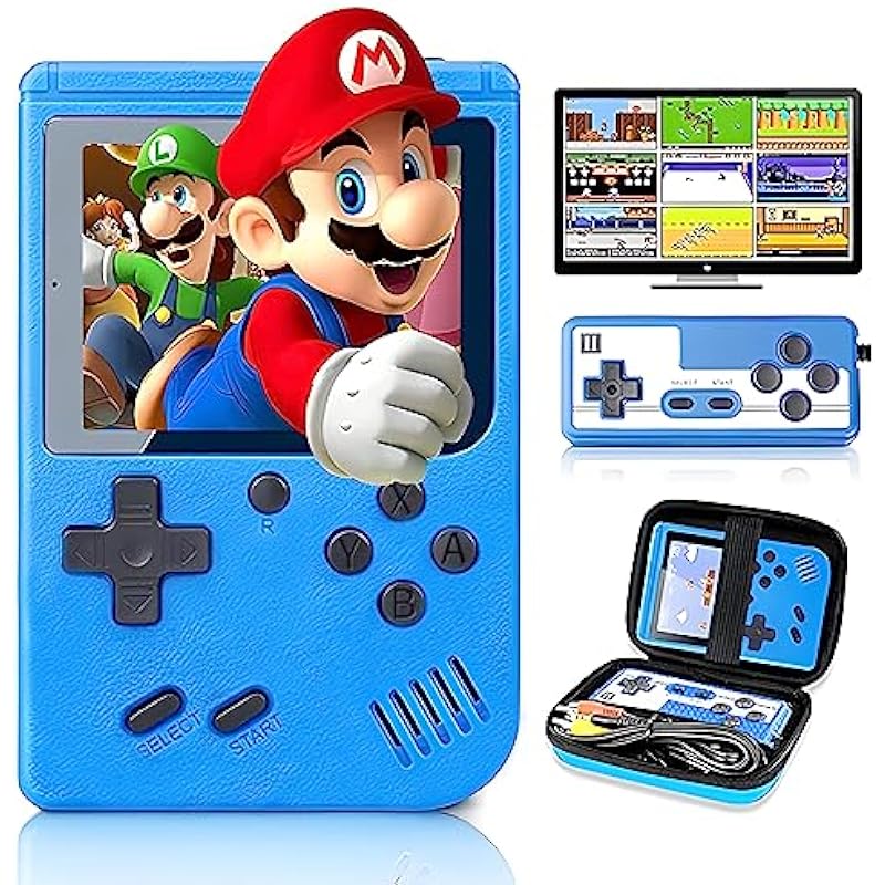 Tlsdosp Retro Handheld Game Console with 400 Classical FC Games-3.0 Inches Screen Portable Video Game Consoles with Protective Shell-Handheld Video Games Support for Connecting TV & Two Players (Blue)