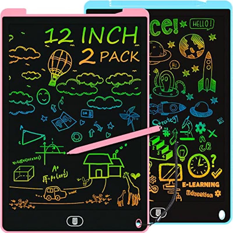 12 Inch LCD Writing Tablet, Pawinner Colorful Drawing Board with Lock & Delete FUNC, Eye Protection Doodle Scribbler Pad, Toys & Gifts for Kids & Adults at Home,School – Blue & Pink
