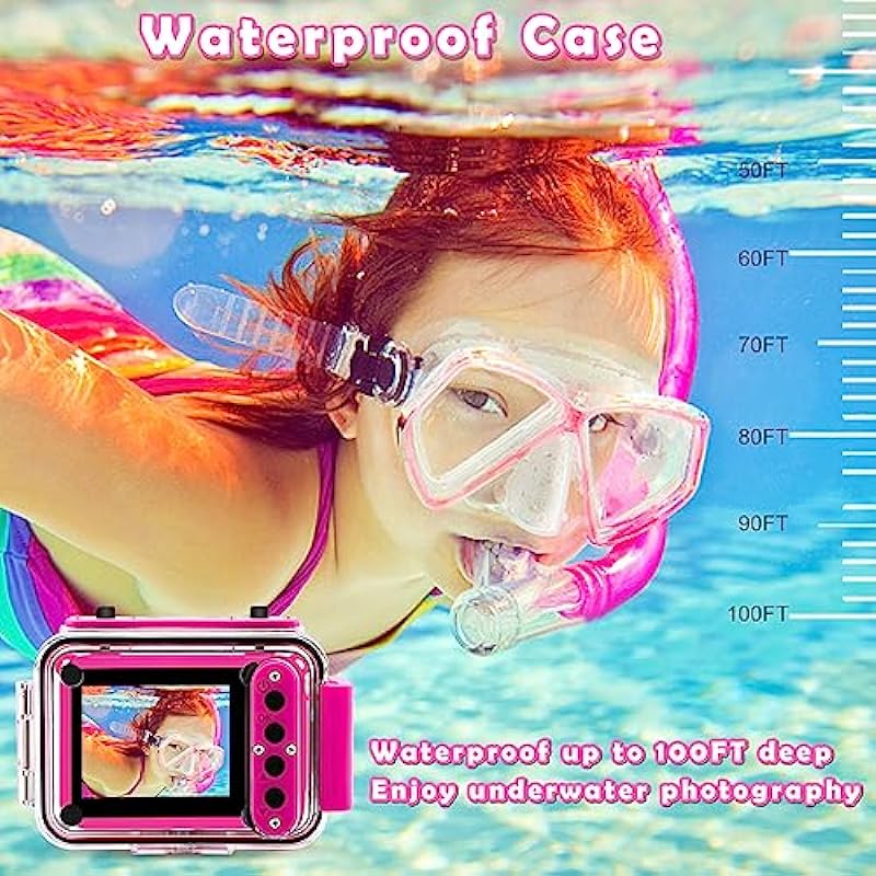 GKTZ Kids Camera, 1080P HD Digital Kids Waterproof Camera, Children Underwater Sport Outside Camera with SD Card 32GB, Kids Birthday Gift for 3 4 5 6 7 8 9 10 11 12 Years Old Girls