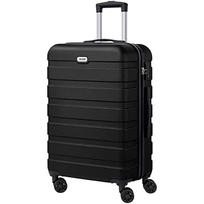 AnyZip Luggage PC ABS Hardside Lightweight Suitcase with 4 Universal Wheels TSA Lock Checked-Medium 24 Inch（Black）