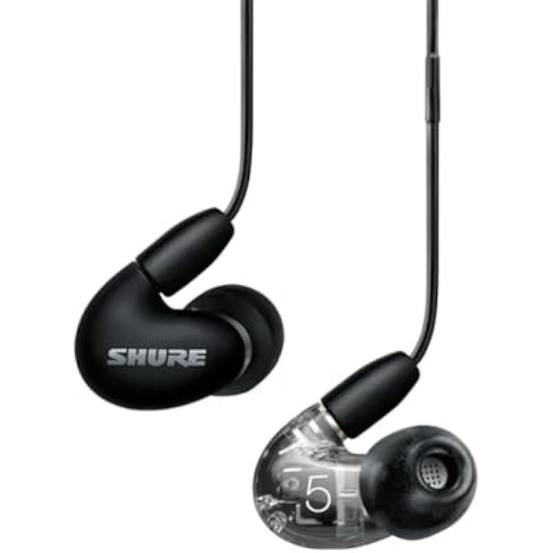 Shure AONIC 5 Wired Sound Isolating Earbuds, High Definition Sound + Natural Bass, Three Drivers, Secure In-Ear Fit, Detachable Cable, Durable Quality, Compatible with Apple & Android Devices – Black