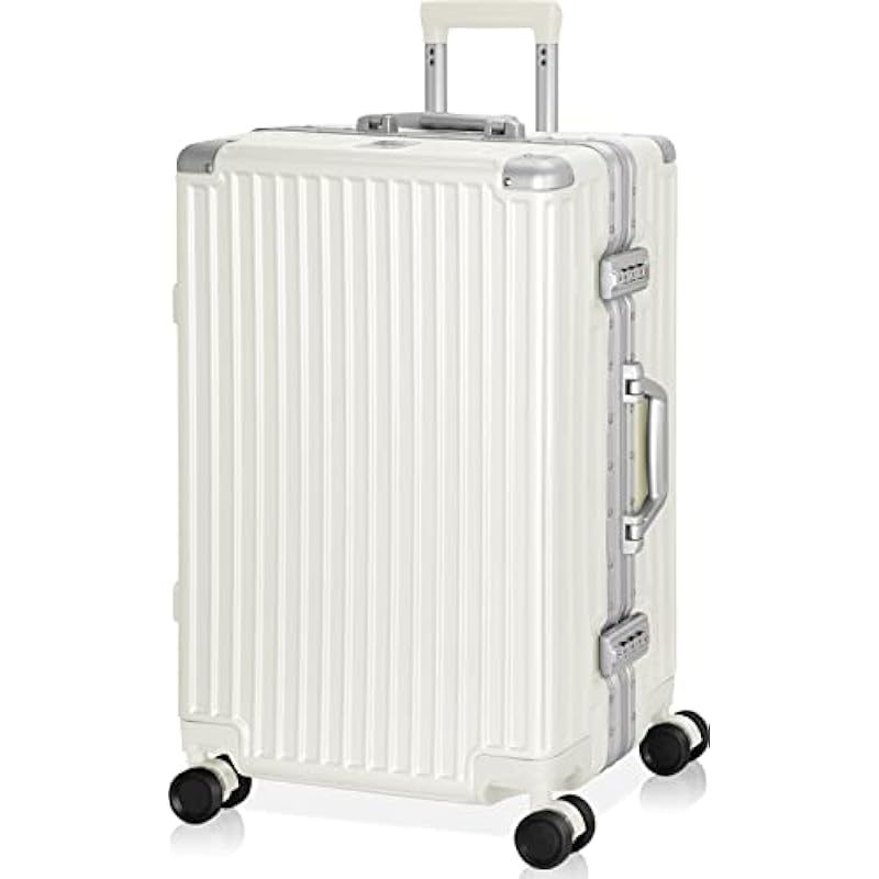 Luggage AnyZip Aluminium Frame Suitcase PC ABS Hard Shell TSA Lock No Zipper 24In White
