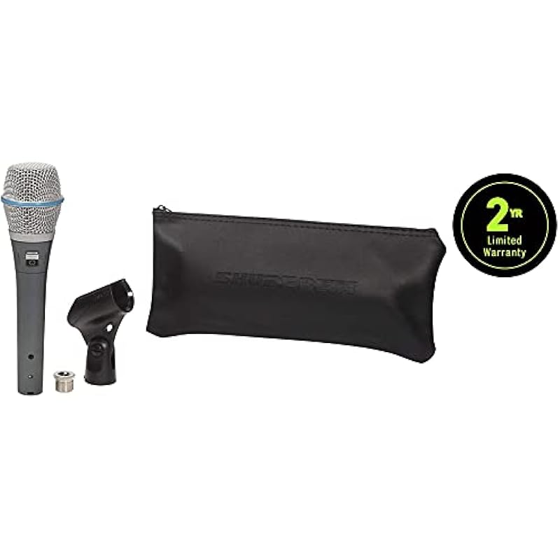 Shure BETA 87A Studio Grade Vocal Microphone with Built-in Pop Filter – Single Element Supercardioid Condenser Mic with A25D Mic Clip and Storage Bag, Ideal for Studio Recording and Live Performances