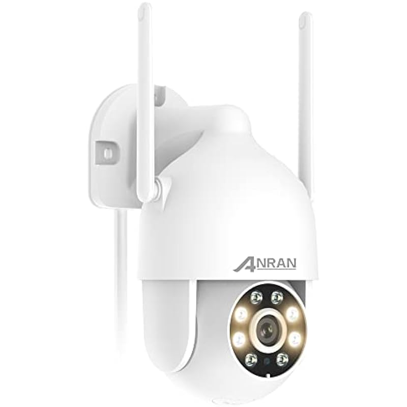 ANRAN Security Camera Outdoor with Spotlight and Siren, 1080P WiFi PTZ Camera Outdoor with 360° View, Color Night Vision, IP66 Waterproof, Two-Way Audio, SD and Cloud Storage, P2 White