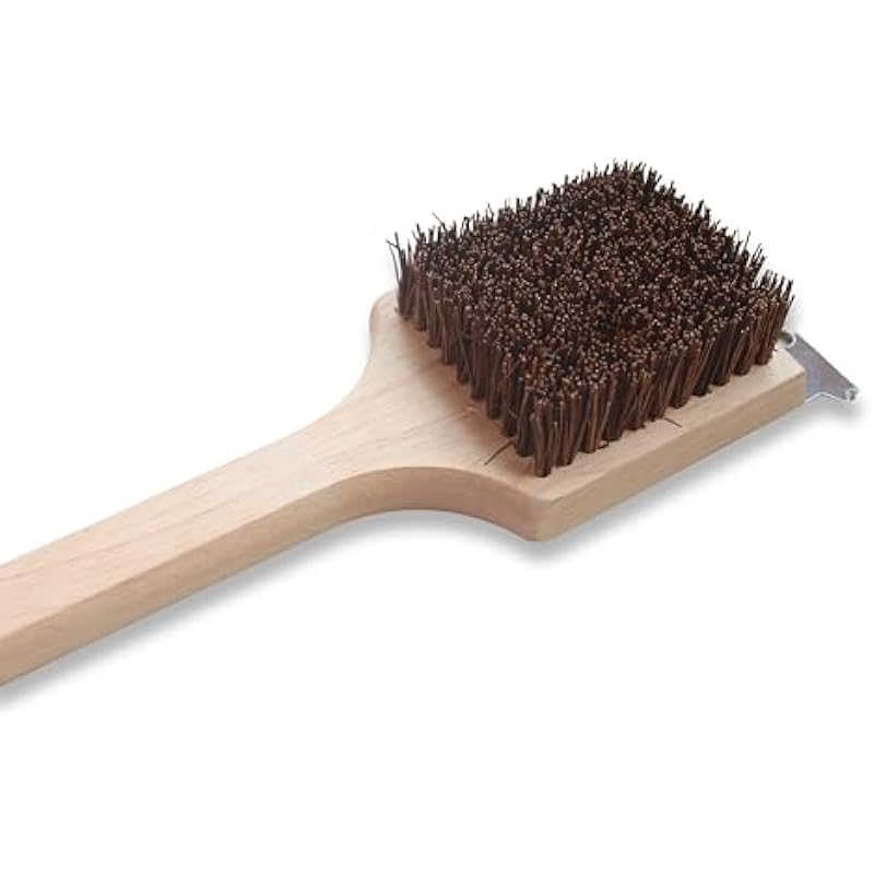 Deluxe Large Wood BBQ Brush Palmyra Bristles (Safe-Contains No Metal Bristles)