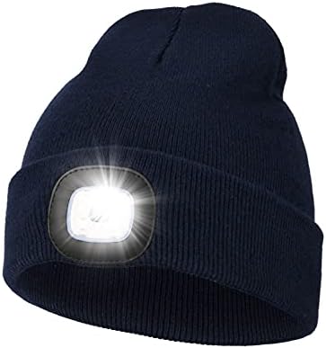 Gifts for Men Dad, LED Beanie Hat with Light, Rechargeable Hands Free Headlamp Warm Knitted Cap, Gadgets Gifts for Camping