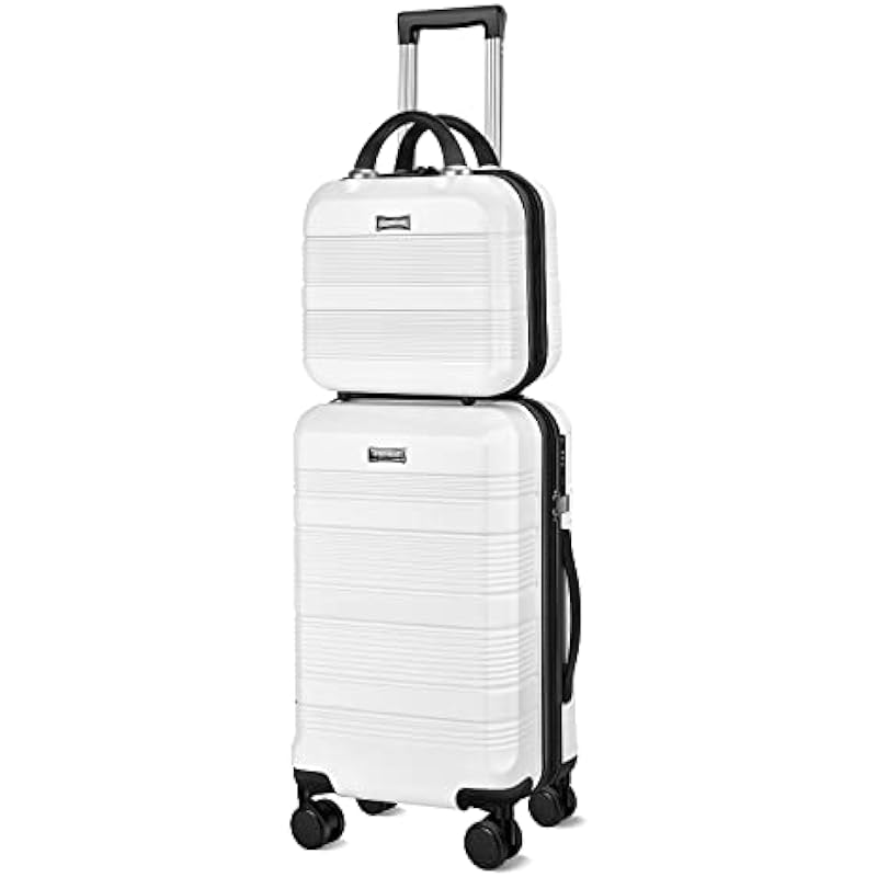 GigabitBest 2PCS Luggage Set, 20″ Carry-On Luggage & 14″ Cosmetic Bag, Lightweight ABS+PC Carrying Case with TSA Lock, Rigid Suitcase with Swivel Wheels (White, 14/20 Carry-On)