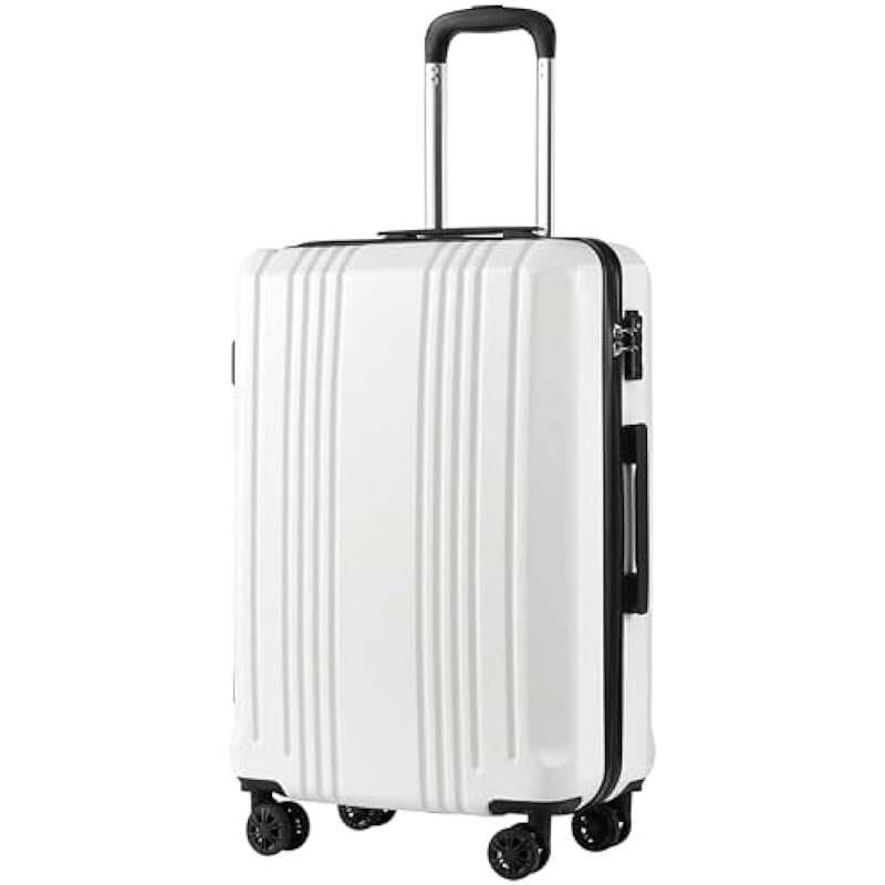 Coolife Luggage Suitcase PC+ABS with TSA Lock Spinner 20in24in28in (White, S(20in)_Carry on)