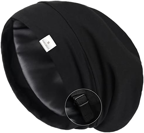 YANIBEST Silk Satin Bonnet Hair Cover Sleep Cap – Adjustable Stay on Silk Lined Slouchy Beanie Hat for Night Sleeping