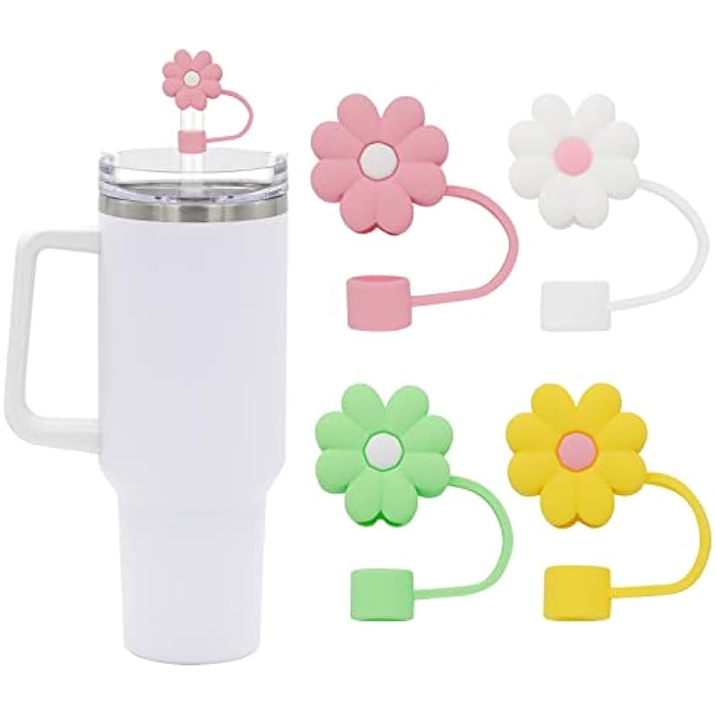 4Pcs 0.4in Diameter Cute Silicone Straw Covers Cap for Stanley Cup, Dust-Proof Drinking Straw Reusable Straw Tips Lids