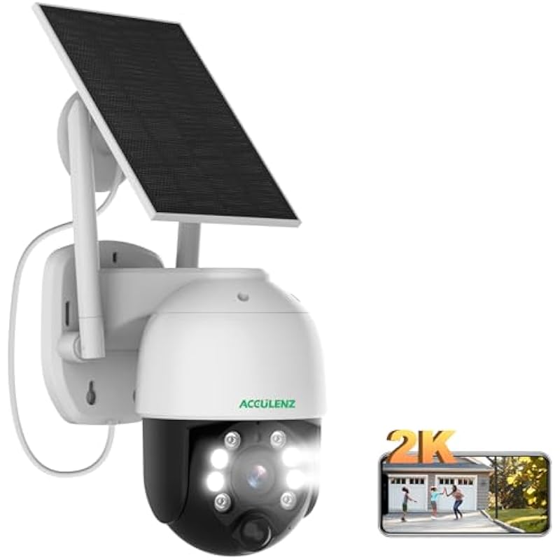 Acculenz BD4 4MP Solar Security Cameras Wireless Outdoor,2.4G WiFi Battery Powered Camera Surveillance Exterieur for Home,2K Night Vision, Spotlights,Human Detection,Works with Alexa