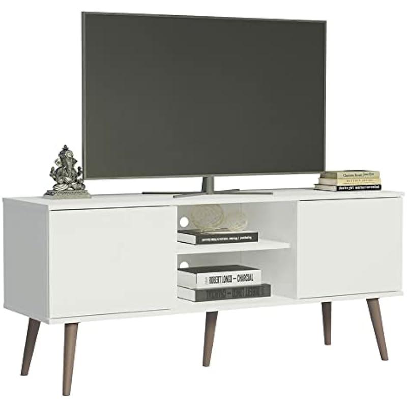Madesa Modern TV Stand with 2 Doors, 2 Shelves for TVs up to 55 Inches, Wood Entertainment Center 23′ H X 15” D X 54” L – White