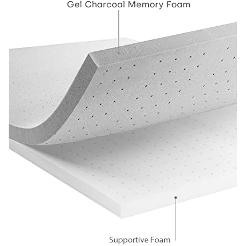 BedStory Mattress Topper 4 Inch, Full Memory Foam Mattress Gel Bamboo Charcoal 2 Layers Mattress Topper Double Size Ventilated Design Bed Mattress Topper CertiPUR-US Certified (Full, 54x74Inch)