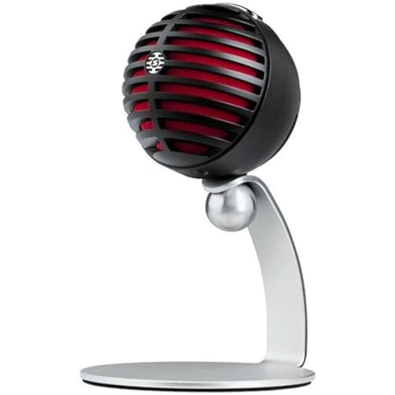 Shure MV5 Digital Condenser Microphone with Cardioid – Plug-and-play with iOS, Mac, PC, Onscreen Control w/ ShurePlus MOTIV Audio App, Includes USB and Lightning Cables (1m each) – Black w/ Red Foam