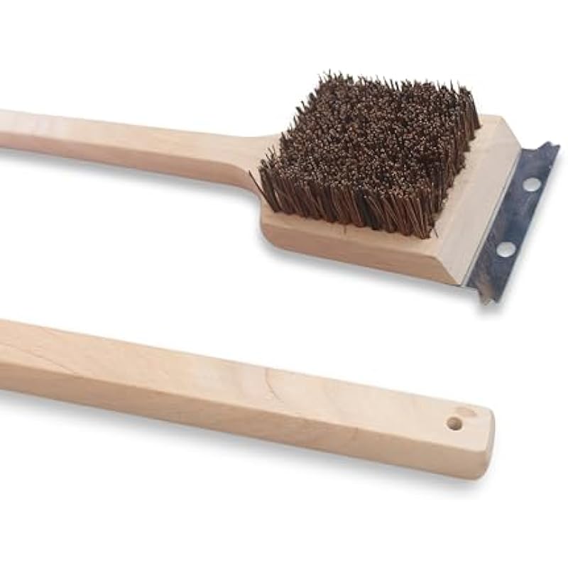 Deluxe Large Wood BBQ Brush Palmyra Bristles (Safe-Contains No Metal Bristles)