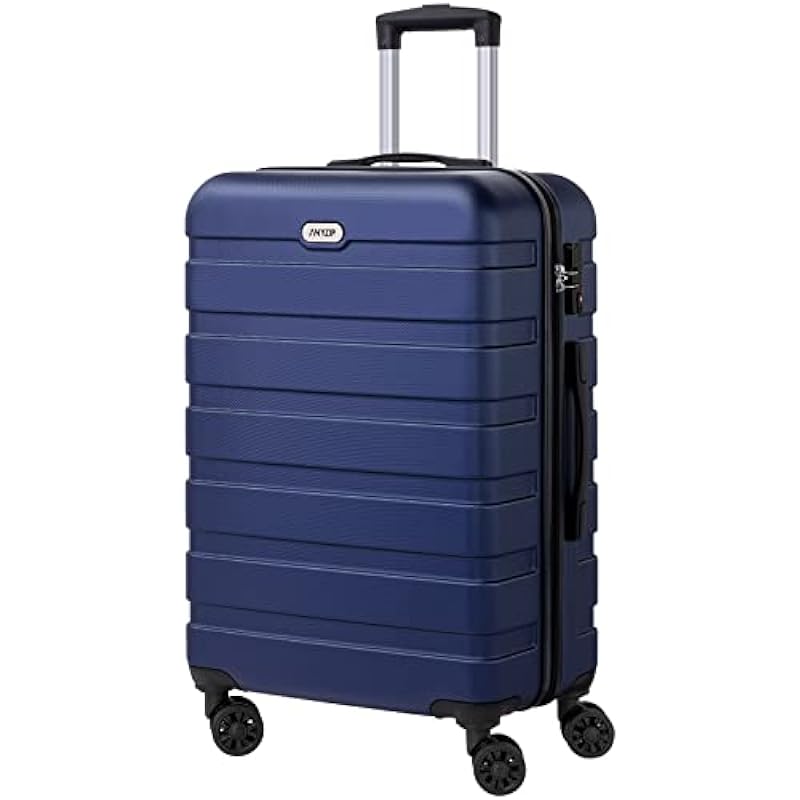 Luggage AnyZip PC ABS Hardside Lightweight Suitcase with 4 Universal Wheels TSA Lock Checked-Medium 24 Inch（DarkBlue）